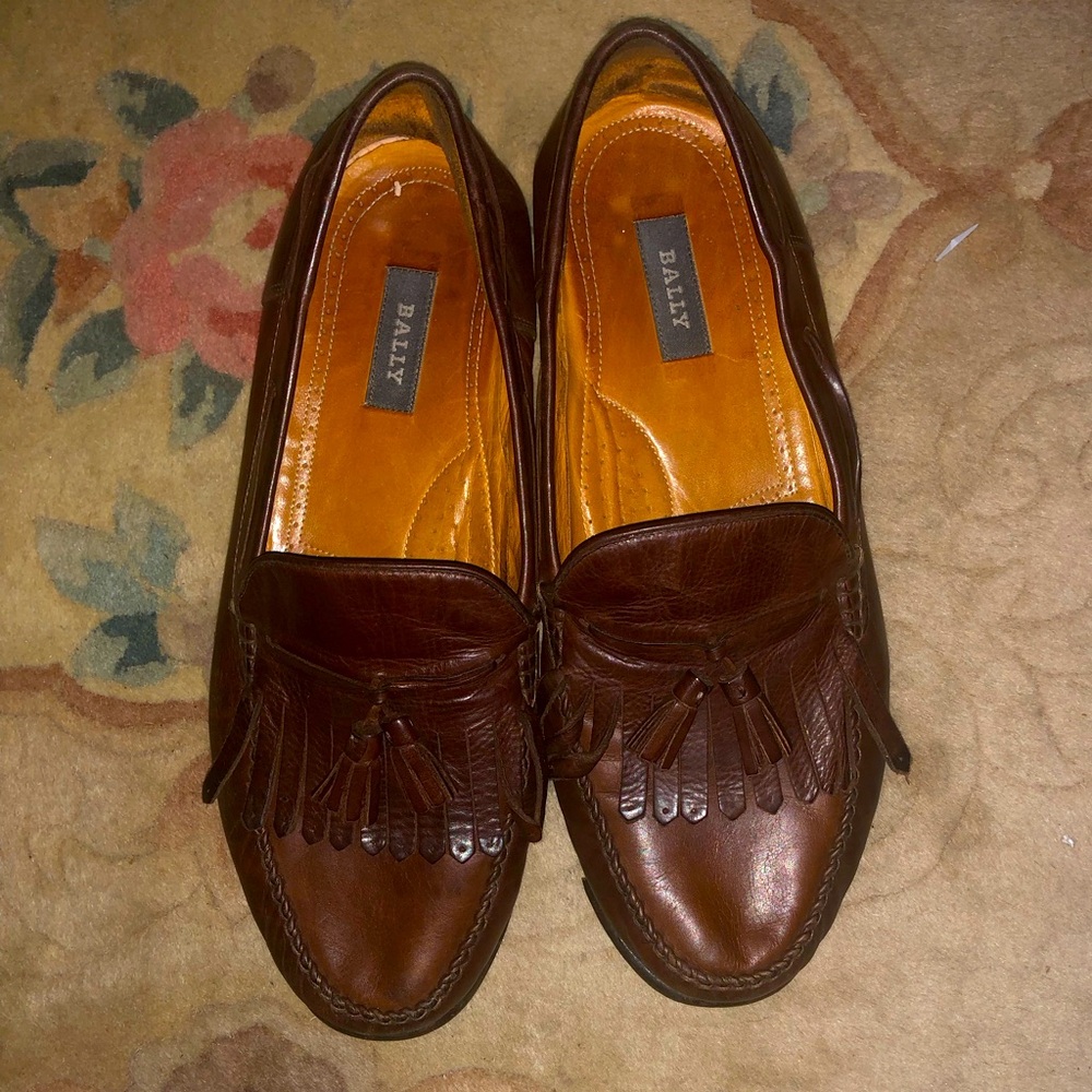 Bally Brown Leather Tassel Loafers Slip-On